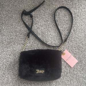 Juicy Couture Black Faux Fur Flap Crossbody Bag